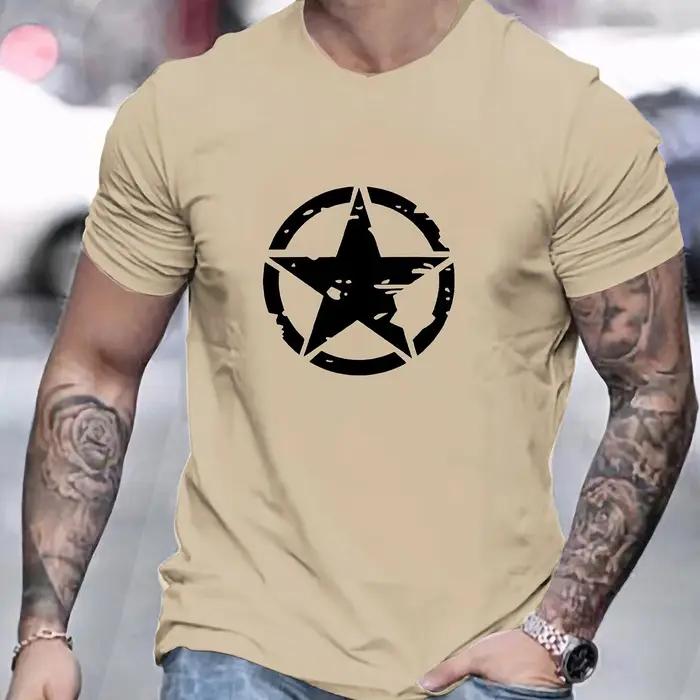 T-shirt homme col rond logo étoile ample décontracté coton blanc kaki bleu marine bleu xs xl xlx four seasons casual wear