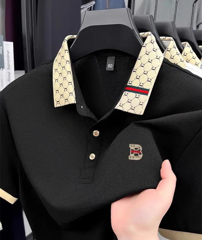 Marque de luxe B lettre en relief polo à manches courtes hommes été léger respirant nouvelle mode couleur bloquée revers