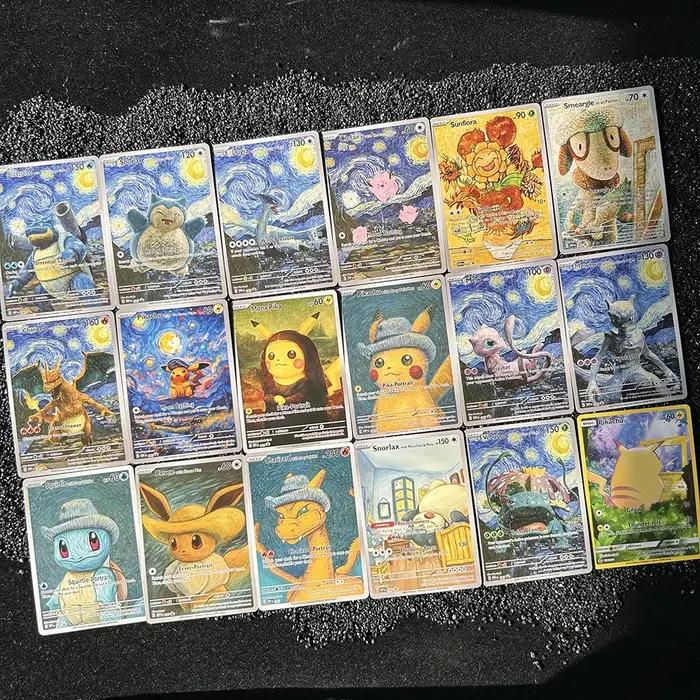 18 pièces/ensembleDIY PTCG 2023 SVP EN VAN GOGH PICHU gris FELT chapeau MEWTWO Charizard auto-fait carte unique jeu clas