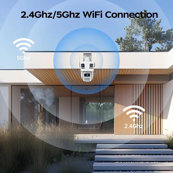 Caméra sécurité WiFi IP 15MP HD trois objectifs trois écrans détection humaine AI extérieur surveillance CCTV