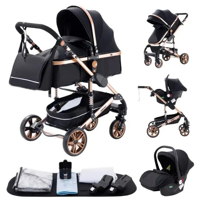 Système de voyage pour bébé 3-en-1 poussette pliable légère et landau cadre aluminium pour nouveau-nés et tout-petits occaions spéciales voyages en famille