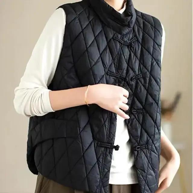 Gilet matelassé en fibre de coton pour femmes, veste légère, gilet design chaud, cardigan vintage, v