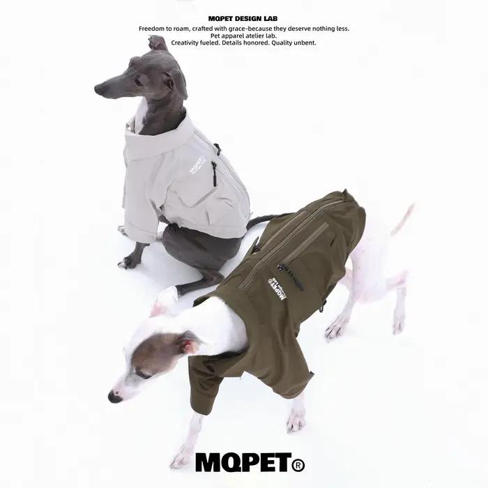 T-shirt de protection triple pour chiens, design montagne, couleur kaki printanier, vêtements pour chiens de petite et moyenne taille, idéal pour promenades et activités extérieures