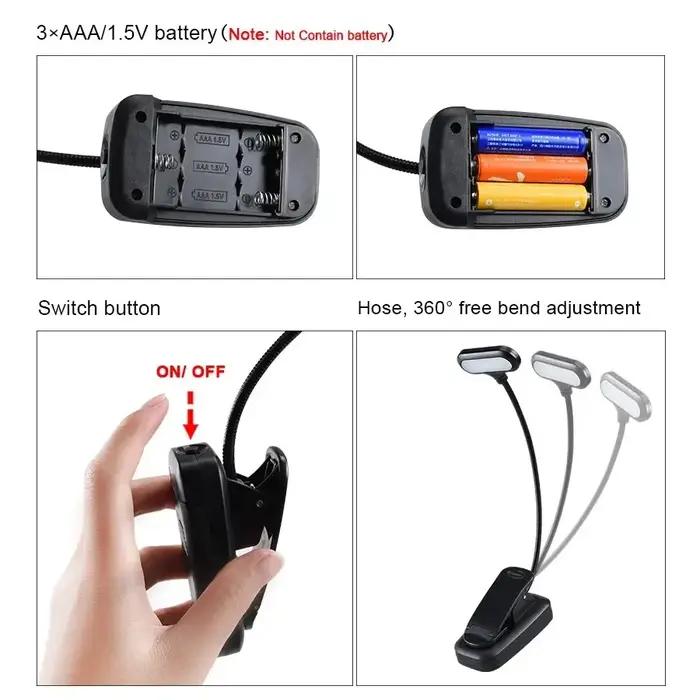 Lampe LED réglable à clipser pour livre, alimentée par batterie, Flexible, pour étude, apprentissage
