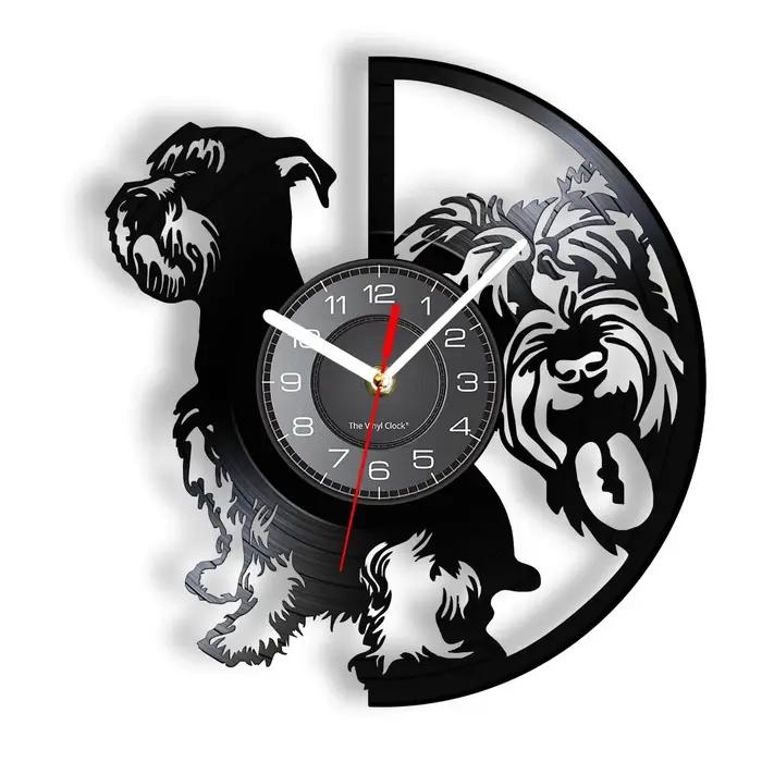 Mini horloge murale l'inventaire avec Silhouette de chien Schnauzer, disque vinyle, Donald, race all