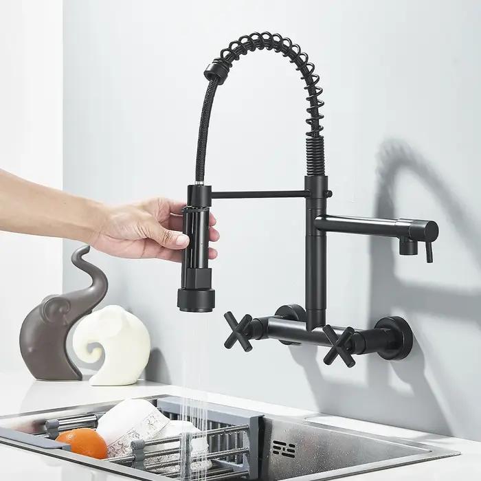 Robinet cuisine noir design moderne - Mitigeur évier avec douchette pivotante mural ou posé