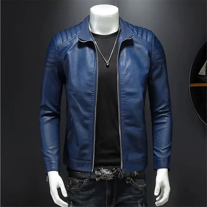 Veste de motard en simili-cuir mince pour hommes, style moto décontracté, chaînes ornementales, fermeture éclair robuste, polyester doublure, printemps automne, occasions quotidiennes