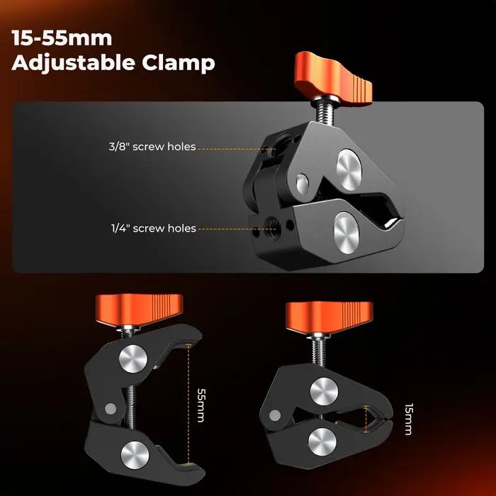 K&F CONCEPT Magic Arm Clamp avec Super Clamp 360 ° Mini-bras articulé à rotule de 6 pouces pour moniteur, éclairage LED, caméra d'action, flash