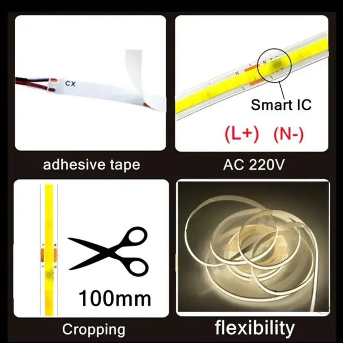 Bande lumineuse LED COB flexible, bande lumineuse, Smart IC, pas besoin de pilote, éclairage linéair