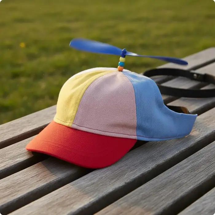 Casquette hélicoptère arc-en-ciel pour chien avec hélice rotative et sangle réglable pour sorties et fêtes occasions spéciales