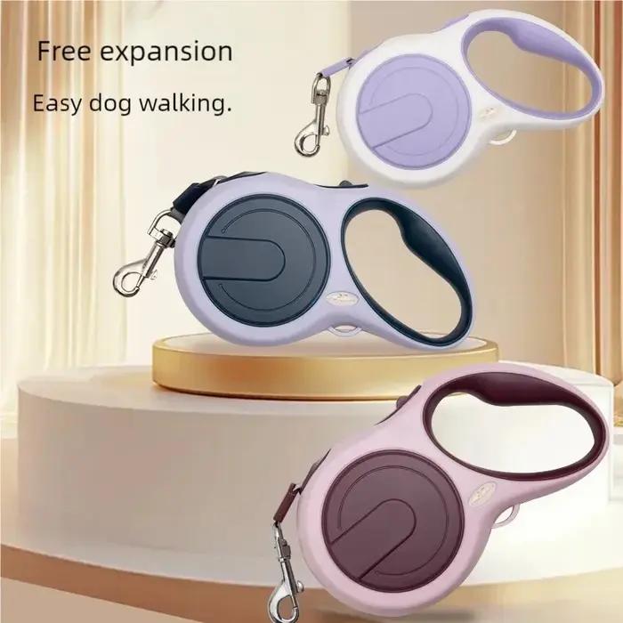 Laisse rétractable automatique en nylon robuste pour chien avec corde extensible pour courses et promenades en extérieur couleurs rose violet noir