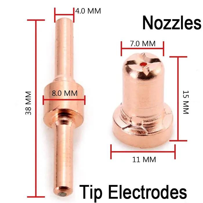 Électrodes à pointe longue et buses longues arc-en-ciel, cuivre rouge, consommables, PT31, LG40, 40A