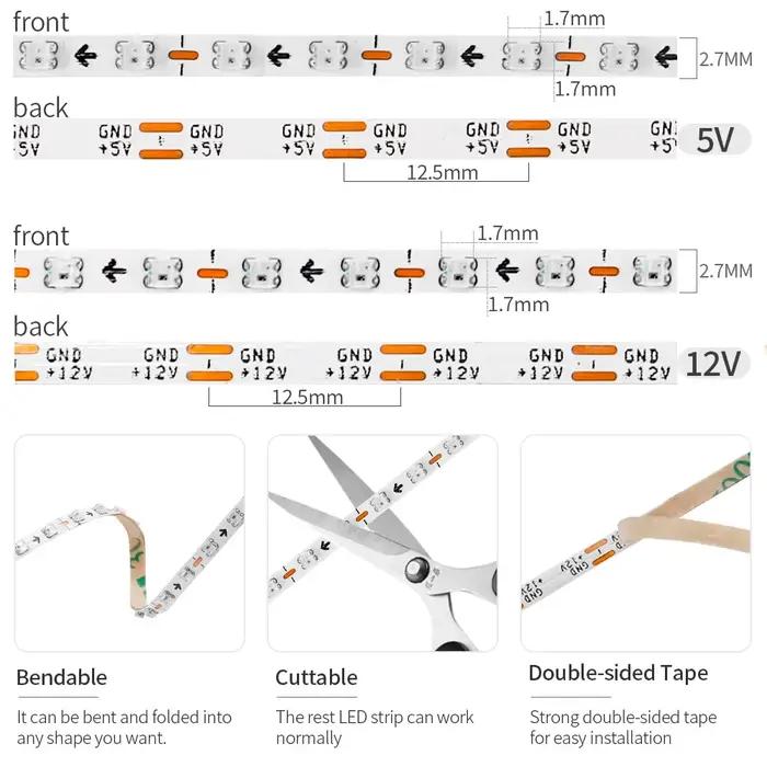 Bande lumineuse LED Ultra étroite 2.7mm WS2812B WS2812 2020 160 diodes/m adressable individuellement