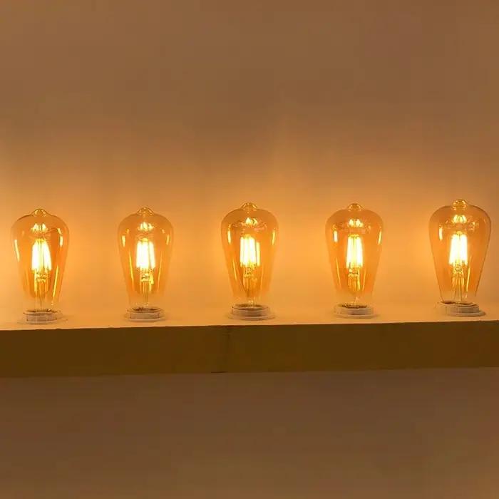 Ampoules LED à Filament Edison, lumières artistiques dorées ST64 à intensité variable E27 B22 2W 4W