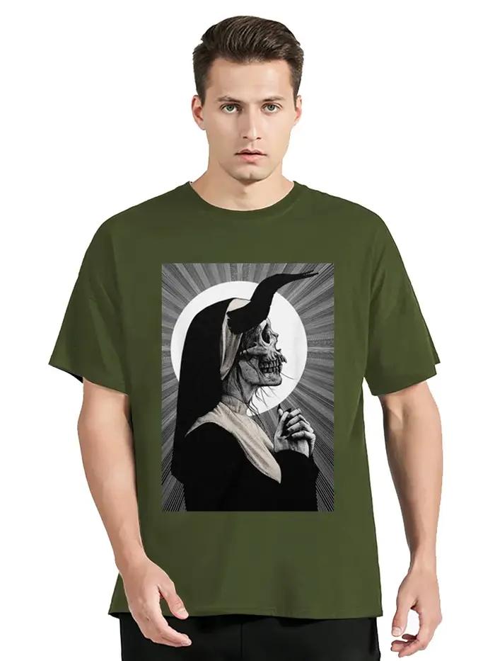 T-Shirt Horror Unholy Nun pour Homme, Streetwear Décontracté à Col Rond, en Coton, à la Mode, Grande