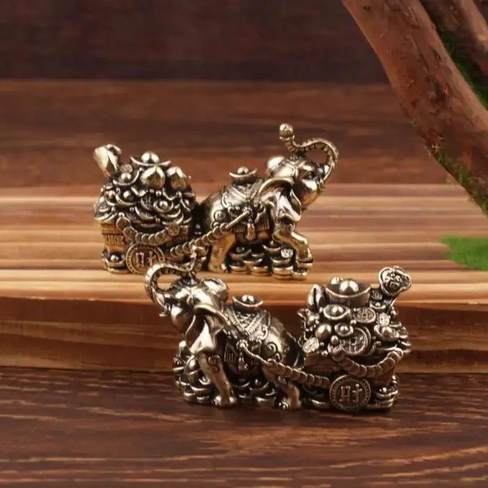 Ornement en laiton, bol du trésor, éléphant tirant un chariot, artisanat pour la maison, décoration de salon, cadeau, symbole porte-bonheur Feng Shui, art