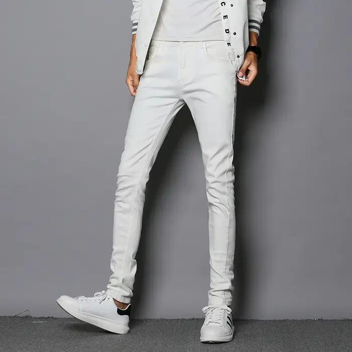 Mode hommes coupe ajustée Denim crayon pantalon de haute qualité noir blanc maigre Stretch jean homm