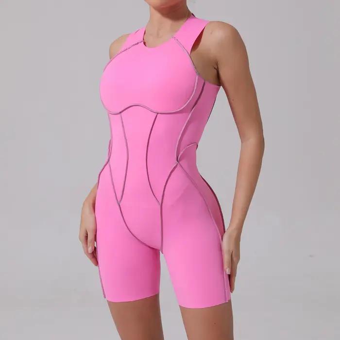 Combinaison de yoga courte pour femme, vêtements de sport, gym, fitness, batterie, danse, course à p