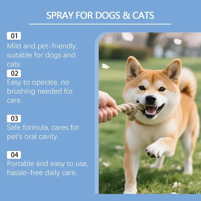 Spray d'hygiène buccale pour chiens et chats, rafraîchisseur d'haleine instantané, élimination de la plaque et du tartre sans brossage, parfum frais, soin dentaire pour animaux de compagnie, spray net