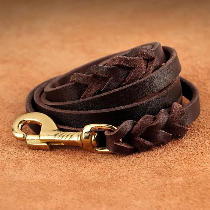 Ensemble de colliers de chien en cuir véritable tressé