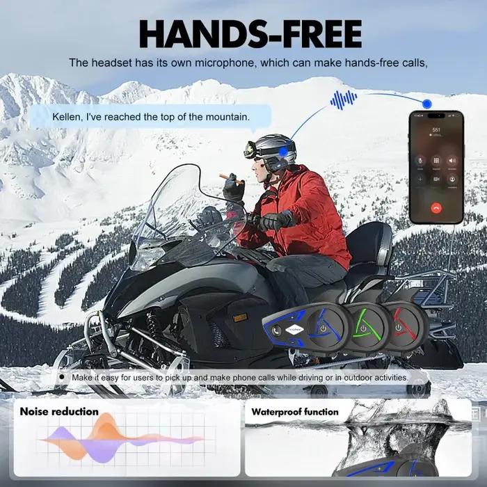 Casque Interphone Bluetooth S3 1000M, Étanche, Moto, Lumière Ambiante RGB