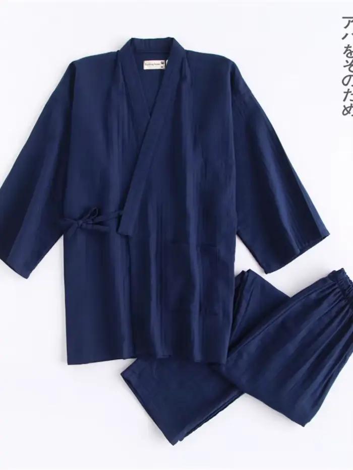 Ensemble Pyjama Traditionnel Japonais pour Homme, Kimono Haori, Entrée, Chemise de Nuit, Style Japonais 007, Vêtements de Nuit, Tenues Obi, Grill Asiatique