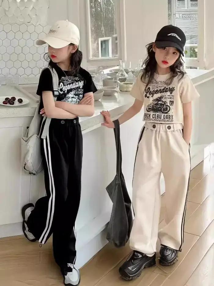 Costume décontracté d'été pour filles, T-shirt à la mode pour enfants, pantalon décontracté, robe d'