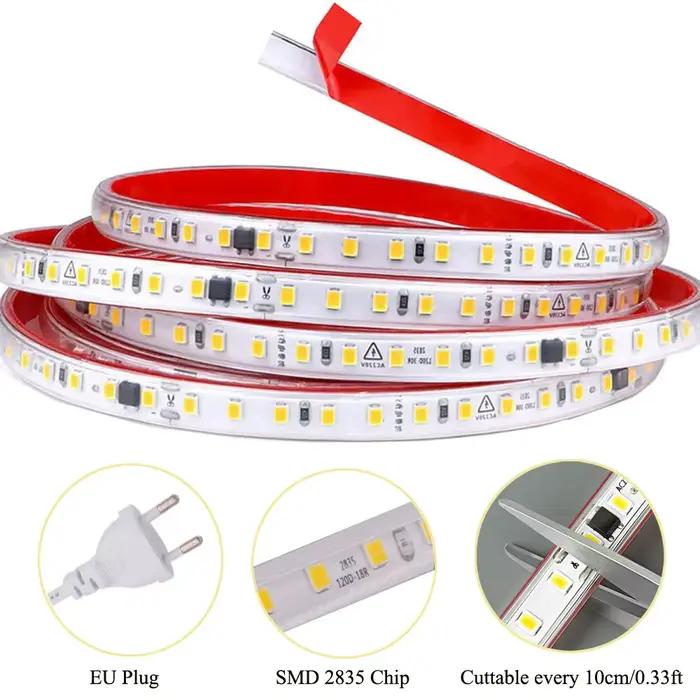 Bande lumineuse Led Ultra-fine et étanche, 10cm, 220V, 120 diodes/m, éclairage linéaire auto-adhésif