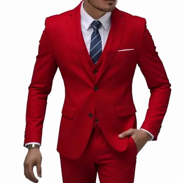 13 couleurs Style basique hommes décontracté couleur unie 3 pièces costumes/mâle deux boutons Blazers Jacker manteau pantalon pantalon gilet gilet