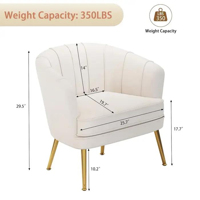 Fauteuil d'appoint rembourré en velours, confortable, avec pieds en métal doré pour salon, chambre,