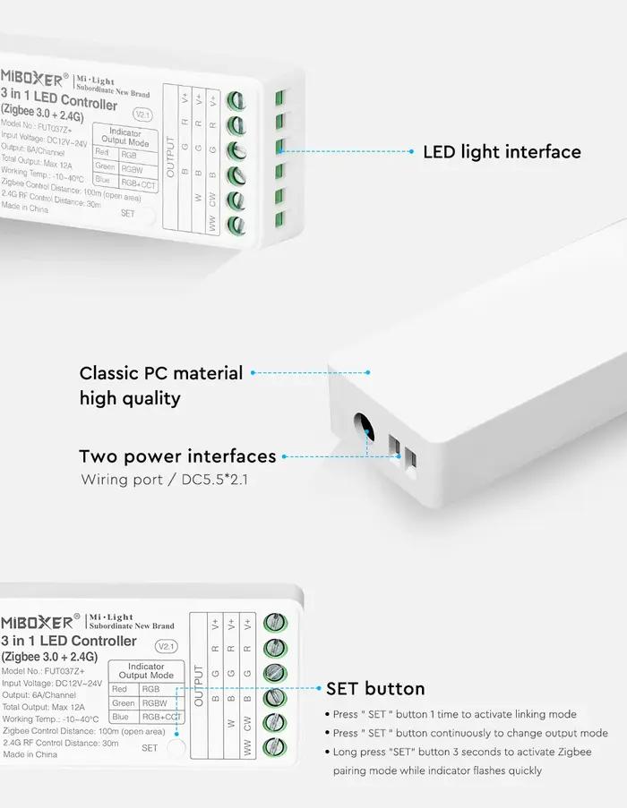 2.4G RF a mené le contrôleur de bande DC12-24V FUT035Z + 2in 1/FUT0ino Z + 3in1 + Zigbee 3.0 pour le