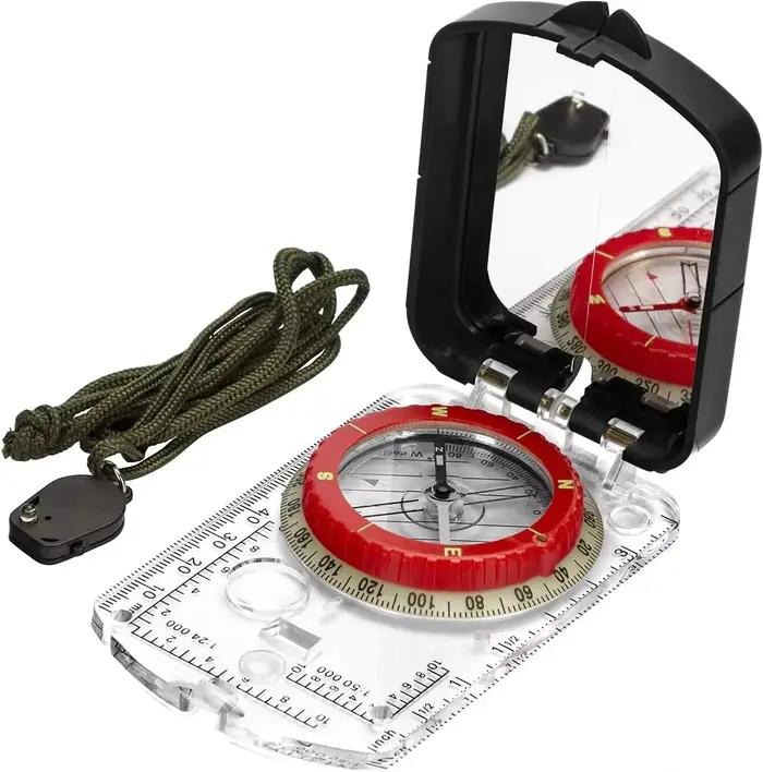 Boussole de visée à miroir inclinable réglable avec veilleuse pour randonnée lecture carte camping survie chasse alpinisme