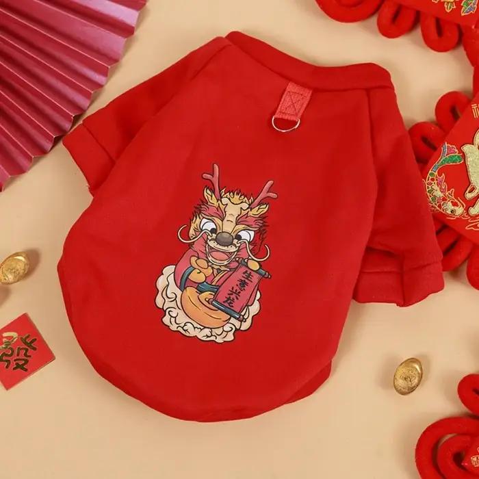 Style chinois Dragon chats manteau dessin animé chaud nouvel an chien sweats à capuche Polyester avec boucle de