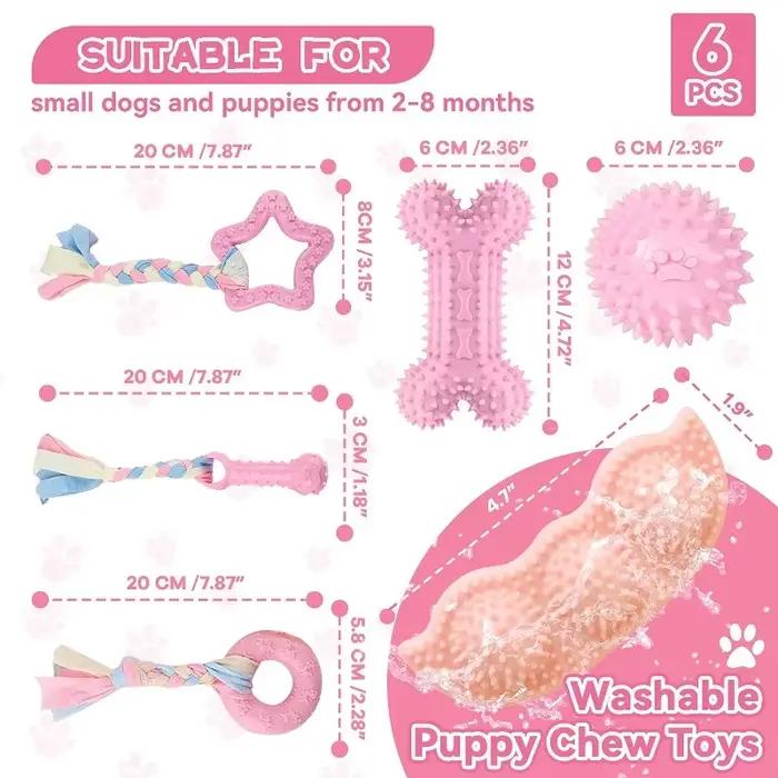 Jouets à mâcher pour chiens en caoutchouc souple rose et autres couleurs pour nettoyer les dents et favoriser le jeu interagissant avec des friandises pour petits et moyens chiens occasions spéciales