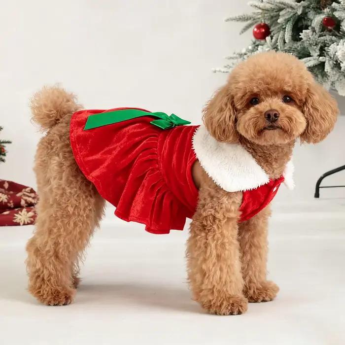 Robe de Noël pour Chien En Velours Côtelé, Costume de Fête, Tenue Cosplay Hivernale Pour Chiens Occasions Spéciales