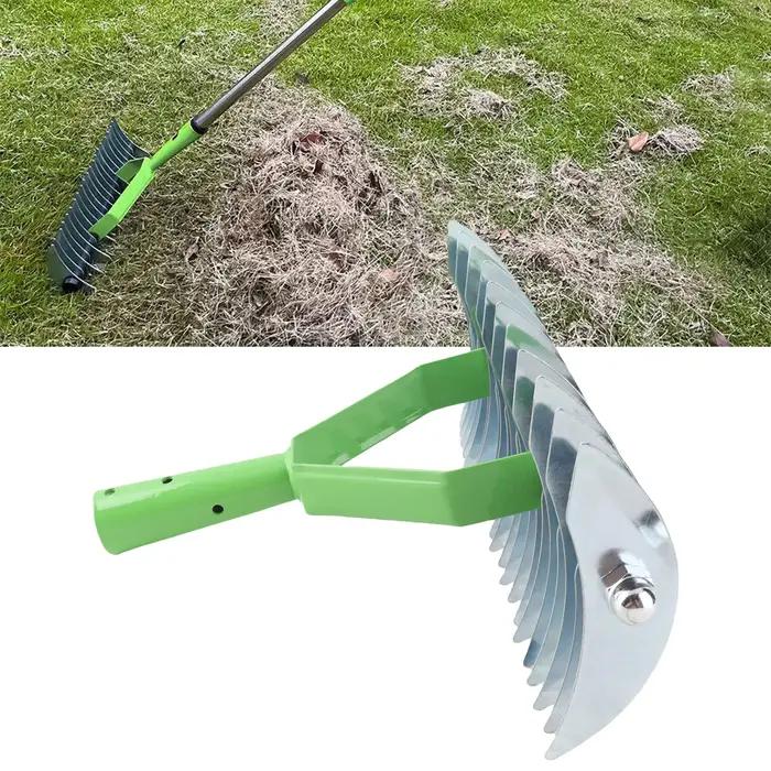 Râteau à chaume de jardin en acier inoxydable, pointe incurvée, dents, râteau à pelouse pour feuilles, fournitures de jardin