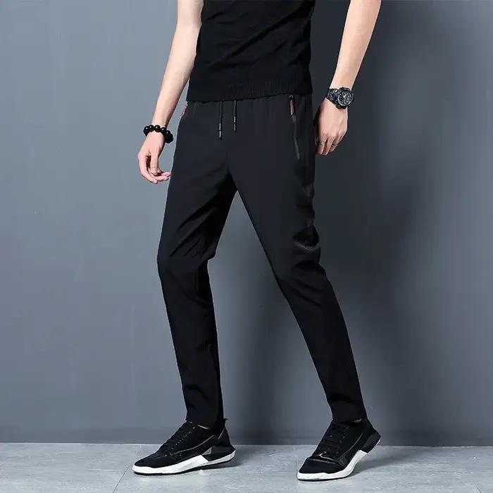 Pantalon décontracté homme Stretch coupe ajustée taille élastique survêtement coréen classique bleu