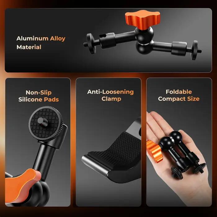 K&F CONCEPT Magic Arm Clamp avec Super Clamp 360 ° Mini-bras articulé à rotule de 6 pouces pour moniteur, éclairage LED, caméra d'action, flash