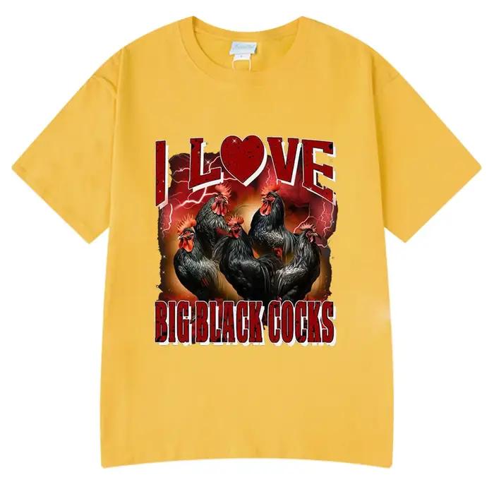 J'aime les gros coq noirs drôle poulet T-shirts hommes femmes vêtements décontracté coton mode Harajuku à manches