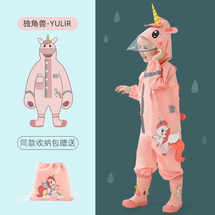 Combinaison imperméable à capuche pour enfants de 1 à 10 ans, vêtements de pluie et pantalons pour bébé, garçons et filles, dinosaure de dessin animé, 1 pièce