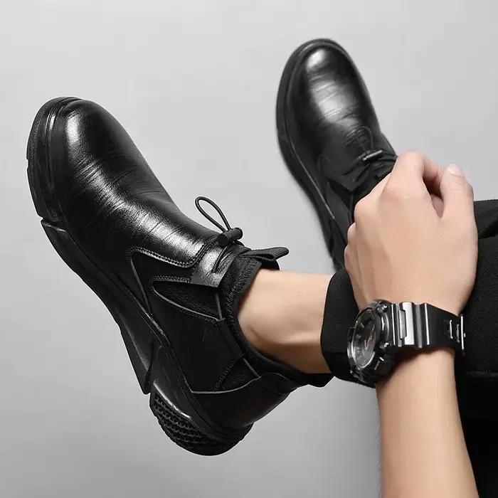 Bottes de sécurité en microfibre pour hommes, bout rond, semelle en caoutchouc, doublure en coton, protection contre les conditions météorologiques, parfaites pour la construction et les bureaux élégants
