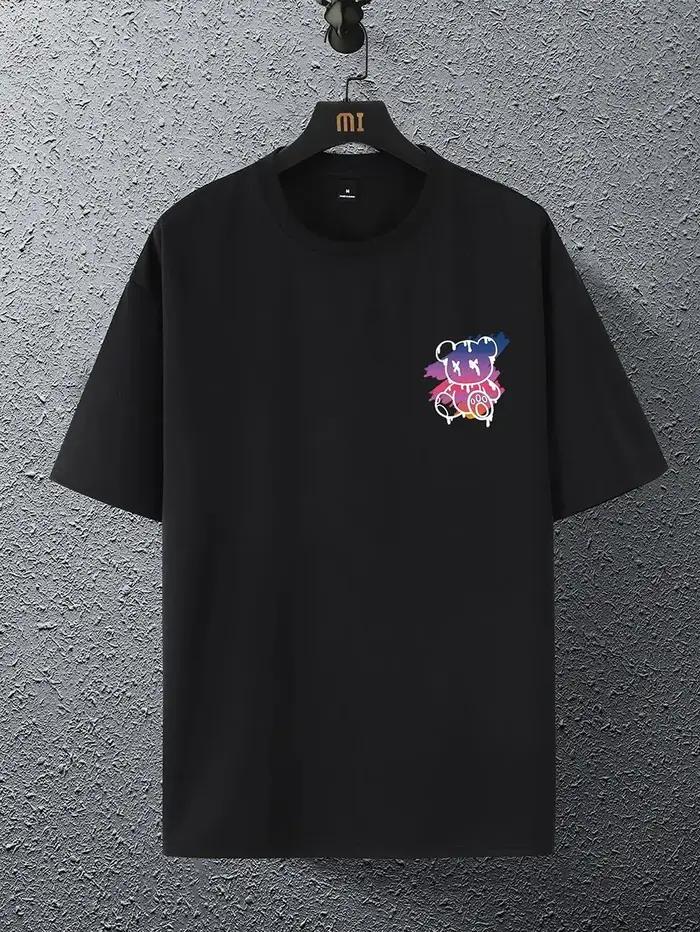 New York Art mot dessin animé ours coucher de soleil paysage conception t-shirts hommes mode coton c