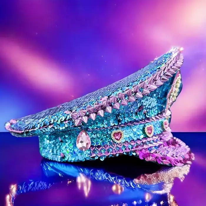 Festival de luxe strass capitaine chapeau casquette militaire sergent chapeau poule faire chapeau Mu
