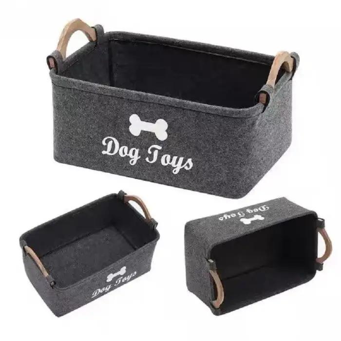 Boîte de rangement pour jouets d'animaux en feutre durable avec poignées en bois pour chiens et chats occasions spéciales-decoration-interieur-fournitures-toilettage-gift