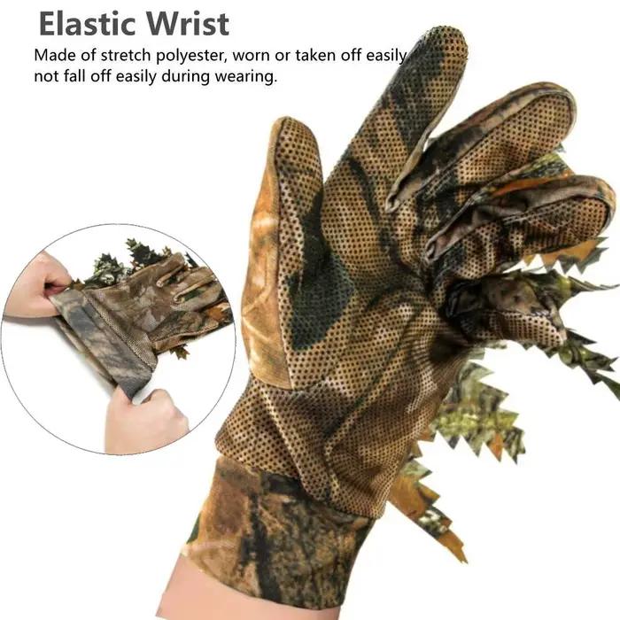 Gants camouflage 3D feuilles unisexes - Chasse, pêche, tir, vélo, pêche, plein air, doigts complets