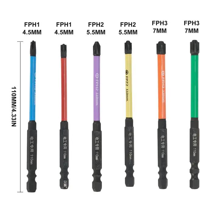 Embout de tournevis croisé magnétique à fente spéciale de 110mm, 6 pièces, pour panneaux de prise de
