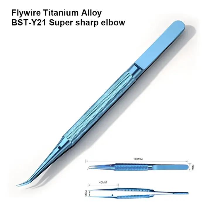 Pinces à épiler en acier au titane précision BST-Y20 BST-Y21 BST-Y22 BST-Y23 inclinaison plate pliée pointe acérée antimagnétique pour réparation électronique soins personnels