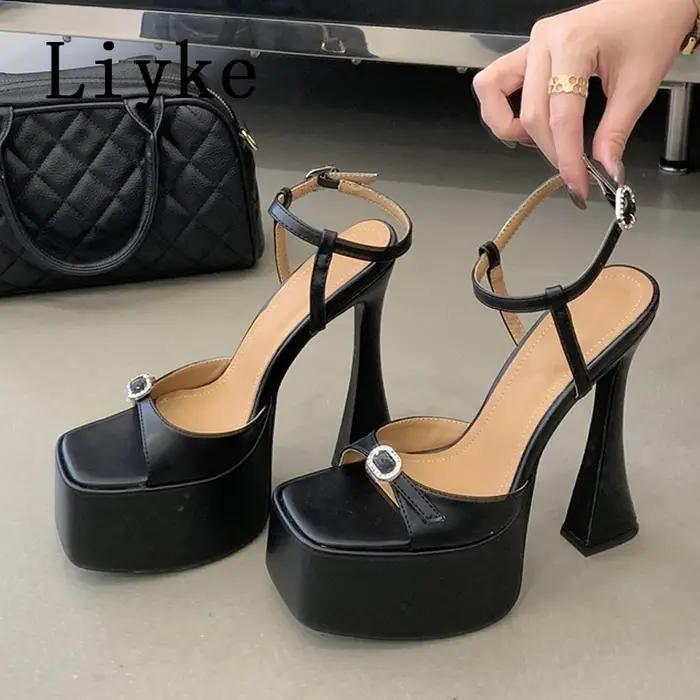 Liyke – sandales à plateforme avec boucle en cristal pour femmes