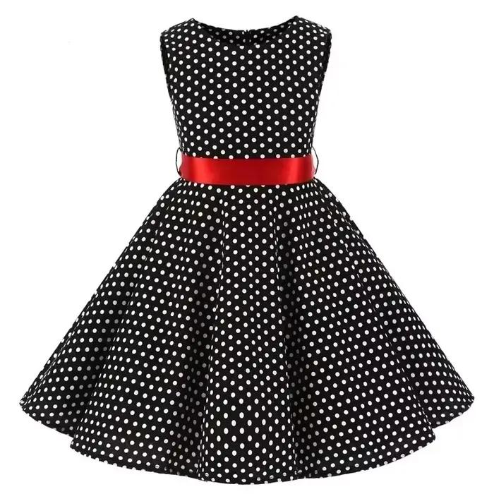 Robe d'été mi-longue en coton pour enfants, Vintage, à pois, motif Floral, pour bébé fille