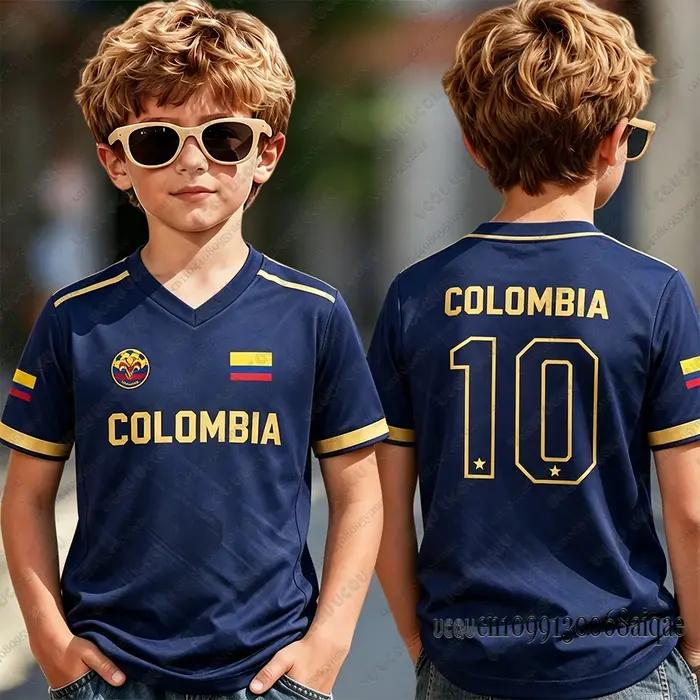 Maillot de football respirant imprimé 3D drapeau colombien pour sports de plein air enfants et adultes ocassions spéciales t-shirt polyester ajusté et confortable